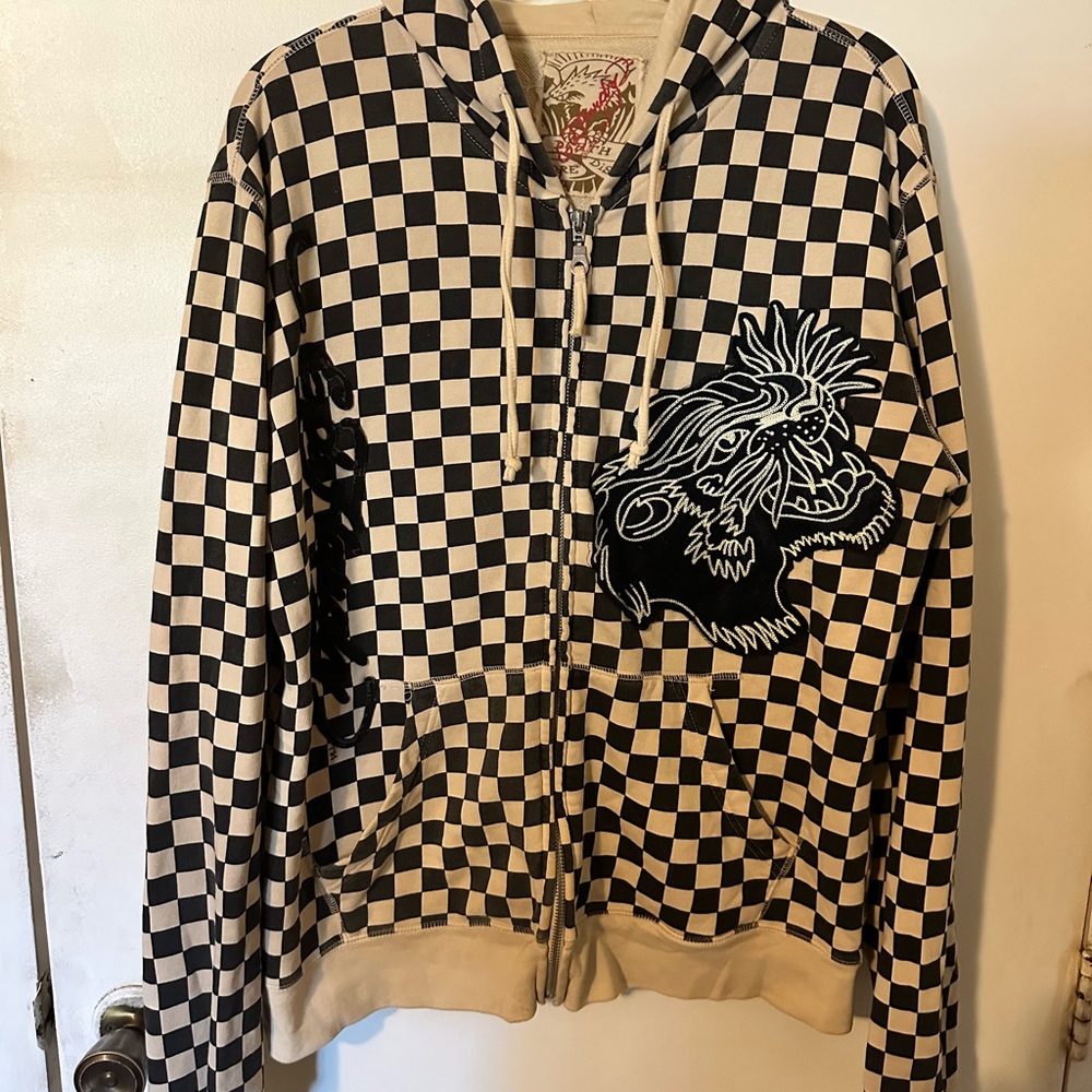 Ed Hardy Black and White Checkered Hoodie